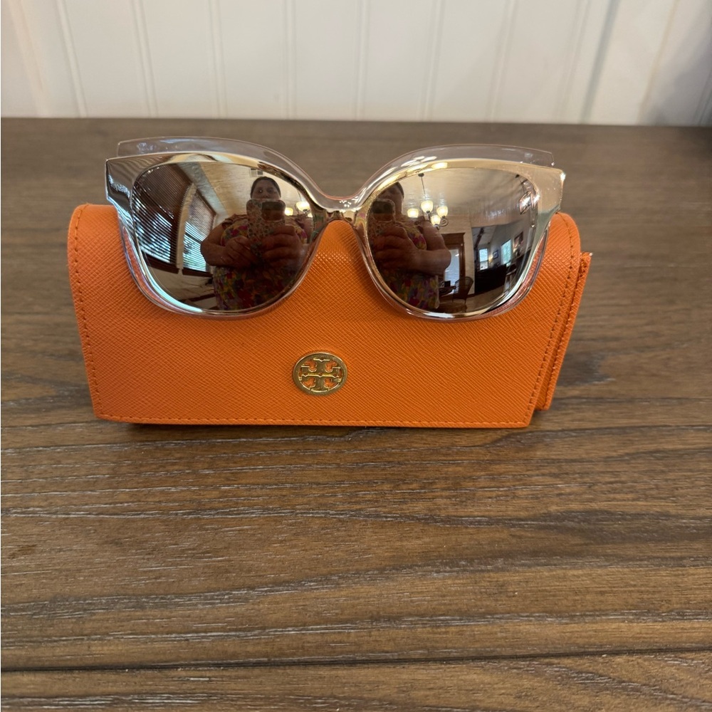 Tory Burch Orange Sunglasses with Mirrored Lenses